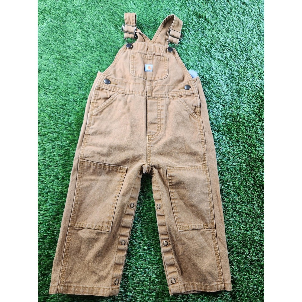 Carhartt‎ Bib Overalls Boys 18-24 Months Brown Canvas Duck Snap Leg Pockets